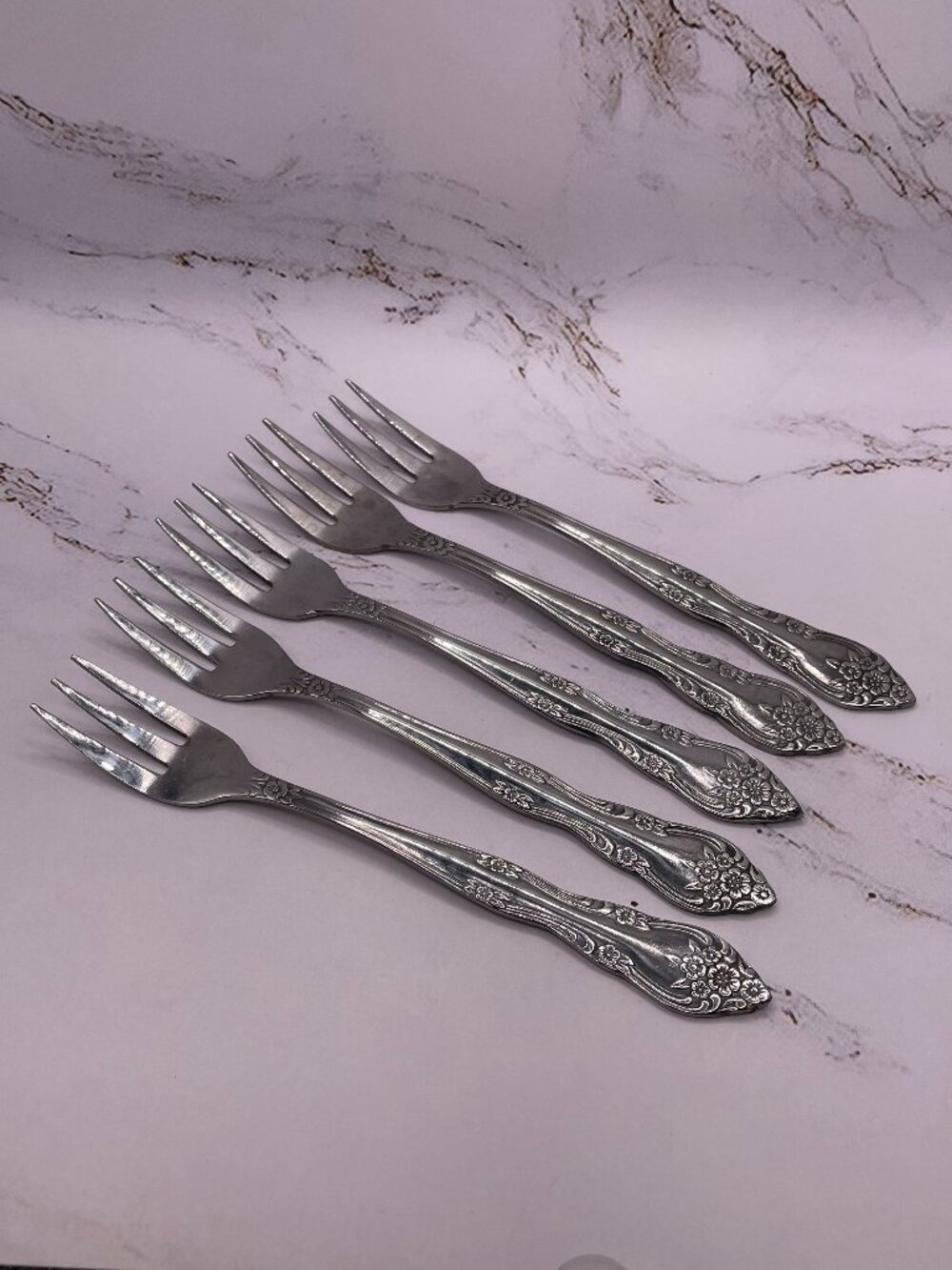 5pc Rogers Stanley Roberts Dream Rose Stainless Flatware Cocktail Seafood Forks